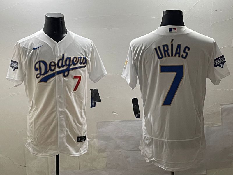 Men Los Angeles Dodgers #7 Urias White Gold Elite 2025 Nike MLB Jersey style 9